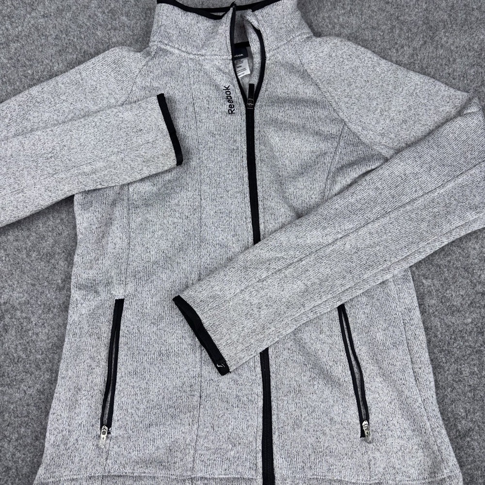 Reebok Jacket Women's Medium Gray Full Zip Fleece Athletic Casual Logo Pockets